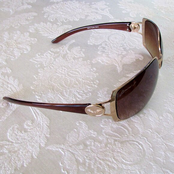SUNGLASSES, ELEMENT 8, BROWN w GOLD METAL EDGES, UV 400 WOMEN, UNISEX w NOSEPADS - Picture 7 of 10